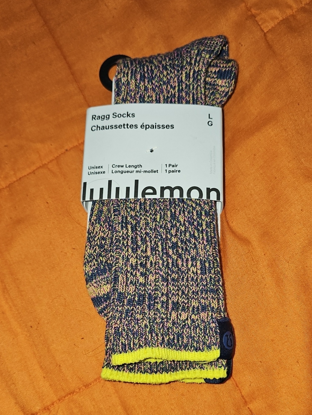 Lululemon Ragg Socks!! Nwts, Crew Length! 1 Pair, Sz Large!! BTMT/DAGL